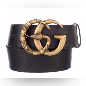 Gucci Black Calfskin Leather Double G Snake Buckle Belt US 34
